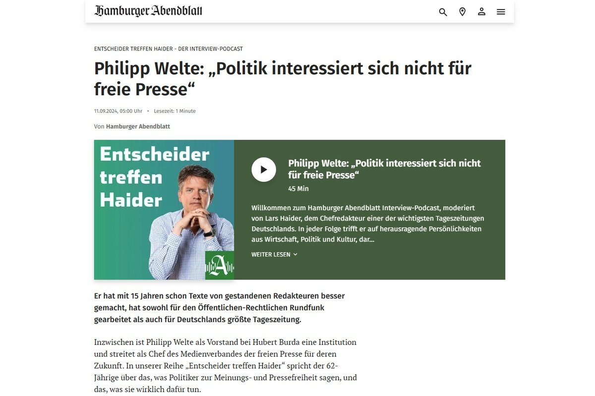 Entscheider treffen Haider: Philipp Welte im Podcast-Interview mit Abendblatt-Chefredakteur Lars Haider